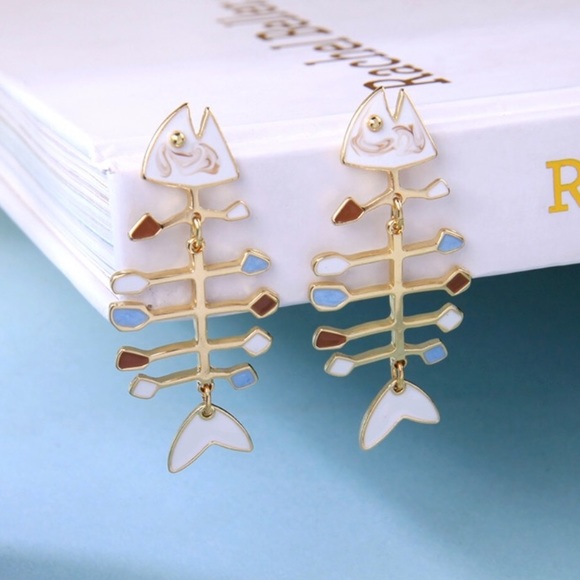 Fish Bone Long Statement Earrings - Picture 1 of 5